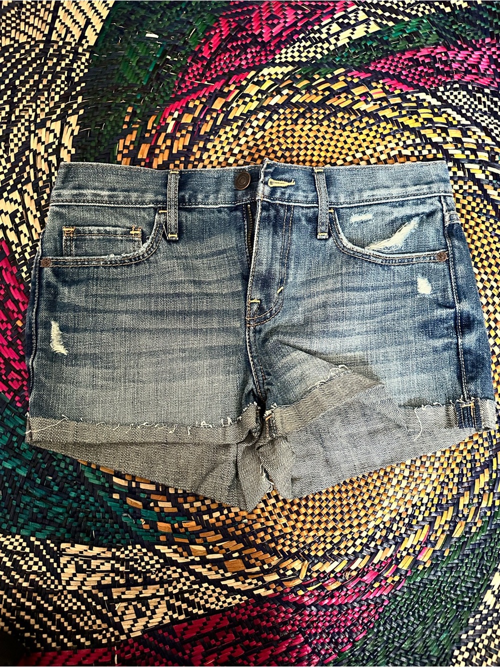 Abercrombie & Fitch Light Blue Distressed Denim Shorts